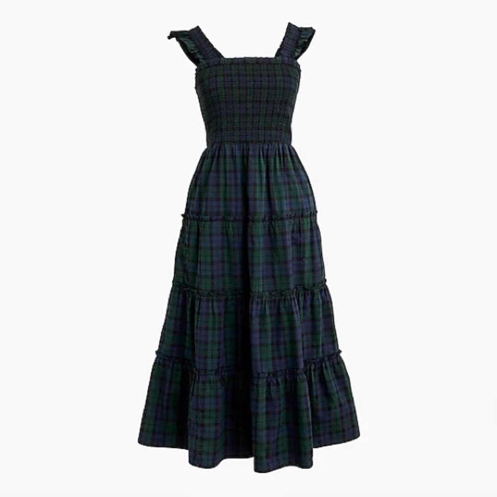 NEW JCrew Cotton poplin smocked tiered midi dress
